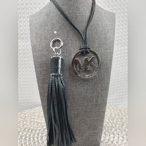 Michael Kors Black Textured Leather FOB Tassel & MK Hangtag